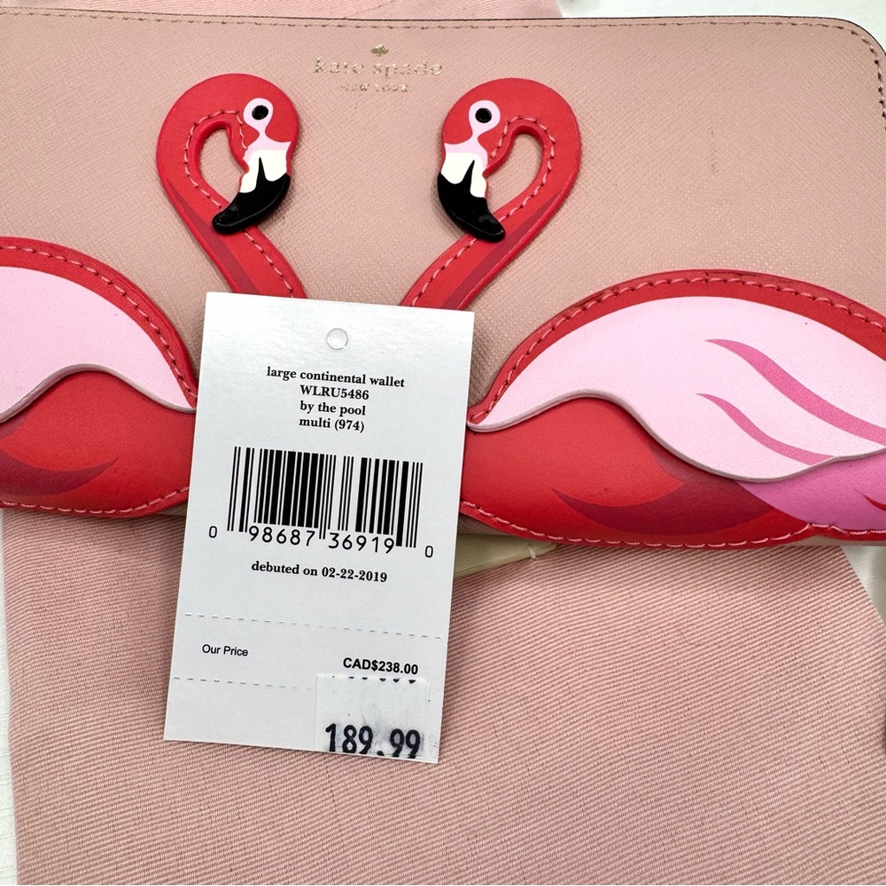 Kate Spade Flamingo Large Continental Wallet “By The Pool” Pebbled Leather - Picture 3 of 10